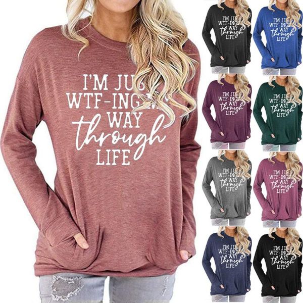 women's t-shirt carney cross border european and american fashion pocket sweater amazon fun letter round neck long sleeve, White
women's t-shirt carney cross border european and american fashion pocket sweater amazon fun letter round neck long sleeve, White