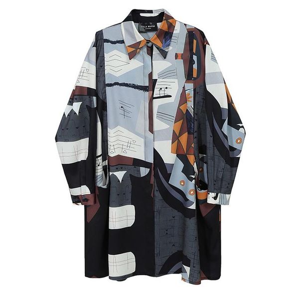 women pattern printed big size long shirt dress lapel sleeve loose fit fashion tide spring autumn 2021 casual dresses, Black;gray
women pattern printed big size long shirt dress lapel sleeve loose fit fashion tide spring autumn 2021 casual dresses, Black;gray