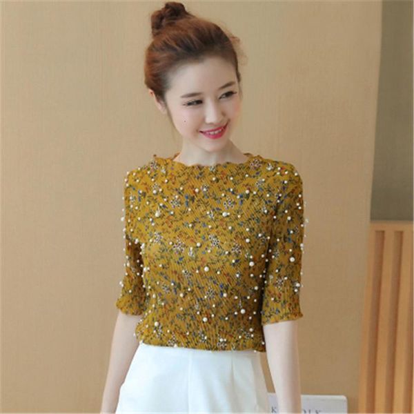 women's blouses & shirts black apricot pearls beaded blouse women elegant short sleeve chiffon summer lady floral shirt slim blusas d06, White
women's blouses & shirts black apricot pearls beaded blouse women elegant short sleeve chiffon summer lady floral shirt slim blusas d06, White