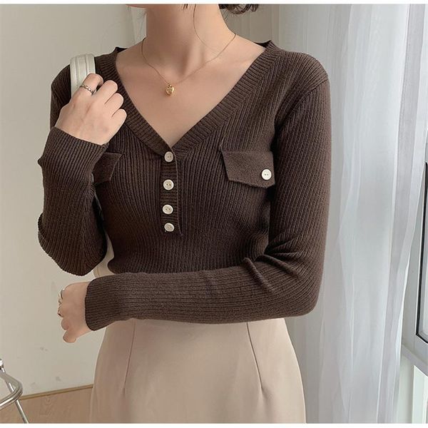 women's sweaters 2021 women autumn winter female knitted pullover v-neck double pocket buttons elegant office lady casual all match, White;black
women's sweaters 2021 women autumn winter female knitted pullover v-neck double pocket buttons elegant office lady casual all match, White;black