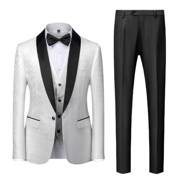 men's suits & blazers fashionable men business jacquard suit slim fit mens single-breasted with vest and pants classic wedding for man, White;black
men's suits & blazers fashionable men business jacquard suit slim fit mens single-breasted with vest and pants classic wedding for man, White;black