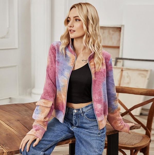 women's jackets 2021 tie dye fashion spring autumn women casual zipper coat female streetwear outwear, Black;brown
women's jackets 2021 tie dye fashion spring autumn women casual zipper coat female streetwear outwear, Black;brown