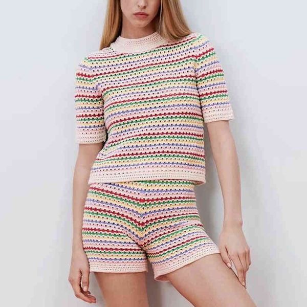 za women summer hollow out knitted sweaters short sleeve +shorts 2pcs suit fashion female striped printed casual clothes 210422, White
za women summer hollow out knitted sweaters short sleeve +shorts 2pcs suit fashion female striped printed casual clothes 210422, White