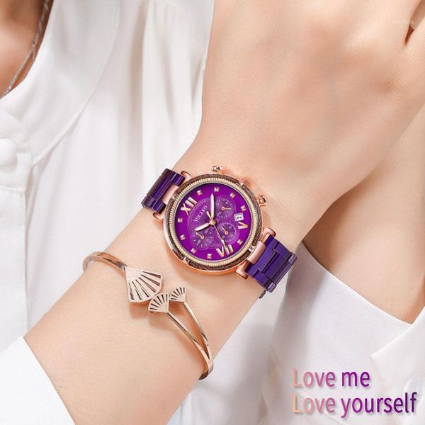 wristwatches luxury purple stainless steel women's watches gold quartz ladies watch waterproof date red wife gift montre femme, Slivery;brown
wristwatches luxury purple stainless steel women's watches gold quartz ladies watch waterproof date red wife gift montre femme, Slivery;brown