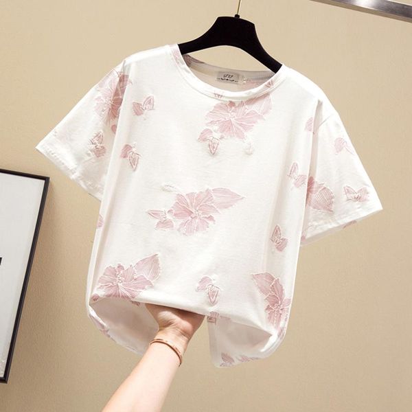 women's t-shirt summer korean commuter round neck print short-sleeved style thin loose female shirts de432, White
women's t-shirt summer korean commuter round neck print short-sleeved style thin loose female shirts de432, White