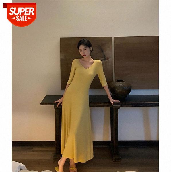 korean mrs. cheongdam-dong skin-friendly knitted cotton solid color dress temperament v-neck waist thinner mid-length skirt #xh5a, Black;gray
korean mrs. cheongdam-dong skin-friendly knitted cotton solid color dress temperament v-neck waist thinner mid-length skirt #xh5a, Black;gray