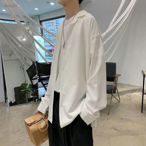 white shirt lazy wind very fairy summer thin style trend drape sunscreen men's long sleeves dress shirts, White;black
white shirt lazy wind very fairy summer thin style trend drape sunscreen men's long sleeves dress shirts, White;black