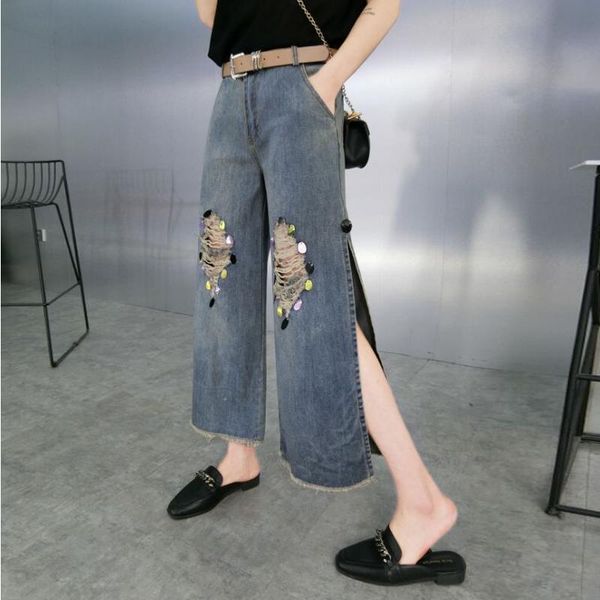women's jeans ozhouzhan 2021 spring pants nostalgic retro denim blue with holes sequin wide-leg side slit harem outing fashion
women's jeans ozhouzhan 2021 spring pants nostalgic retro denim blue with holes sequin wide-leg side slit harem outing fashion