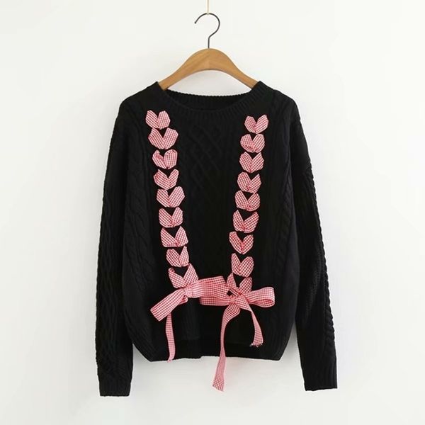 women's sweaters japanese style soft girl kawaii sweater women teens twisted argyle bowknot lace-up ladies knitted pullover j, White;black
women's sweaters japanese style soft girl kawaii sweater women teens twisted argyle bowknot lace-up ladies knitted pullover j, White;black