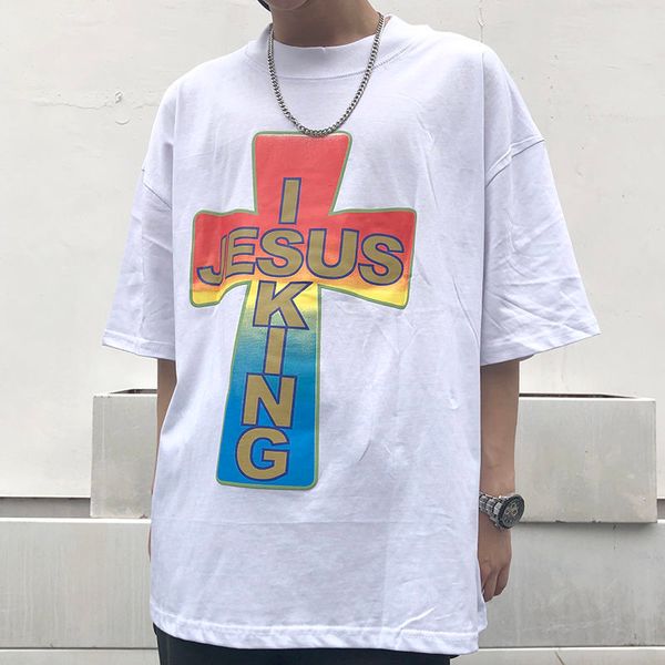 men's and women's t-shirt hip-hop cross print spring and summer loose round neck short-sleeved cottons, White;black
men's and women's t-shirt hip-hop cross print spring and summer loose round neck short-sleeved cottons, White;black