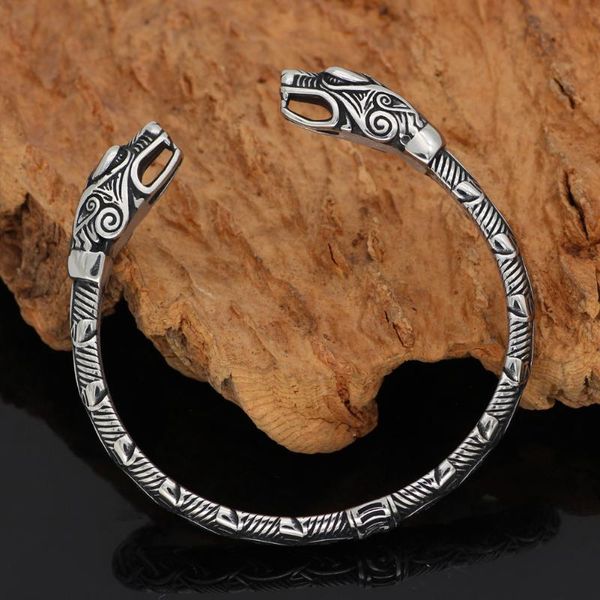 bangle men's viking double wolf head snake bracelet nordic stainless steel domineering retro wire rope jewelry gift, Black
bangle men's viking double wolf head snake bracelet nordic stainless steel domineering retro wire rope jewelry gift, Black