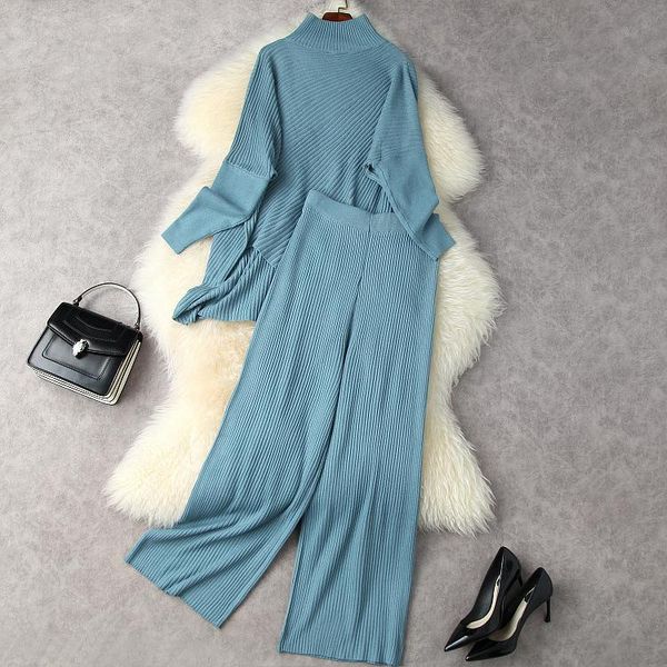 women's two piece pants european and american clothing winter 2022 a long-sleeved turtleneck wide-legged fashion knit suit, White
women's two piece pants european and american clothing winter 2022 a long-sleeved turtleneck wide-legged fashion knit suit, White