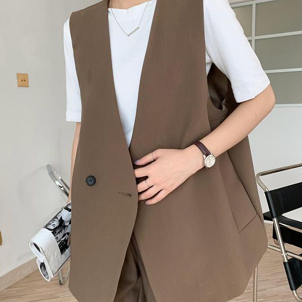 women's vests korean coffee color v-neck sleeveless suit jacket female loose casual double breasted vest spring summer women waistcoat, Black;white
women's vests korean coffee color v-neck sleeveless suit jacket female loose casual double breasted vest spring summer women waistcoat, Black;white