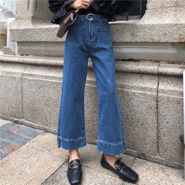 belt chic pockets flare pants women jeans ankle-length high waisted loose elegant office lady 2021 autumn streetwear women's, Blue
belt chic pockets flare pants women jeans ankle-length high waisted loose elegant office lady 2021 autumn streetwear women's, Blue