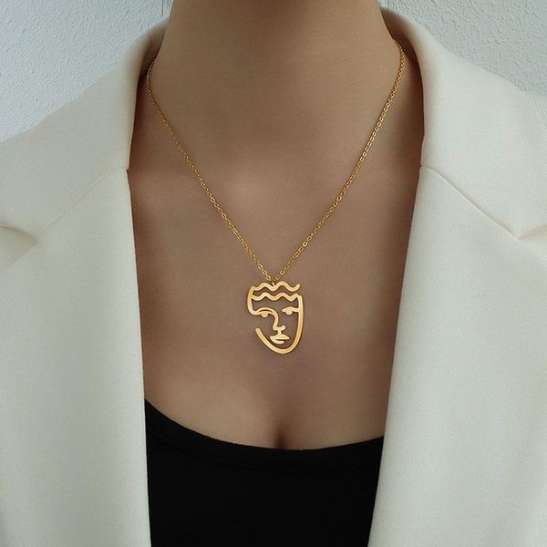 pendant necklaces fashion abstract art face necklace for women punk style jewelry titanium steel clavicle chain gift, Silver
pendant necklaces fashion abstract art face necklace for women punk style jewelry titanium steel clavicle chain gift, Silver