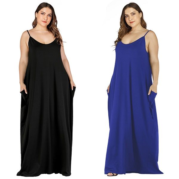 maxi dress for women plus size womens loose solid summer style double pocket sling fairy dresses, Black
maxi dress for women plus size womens loose solid summer style double pocket sling fairy dresses, Black