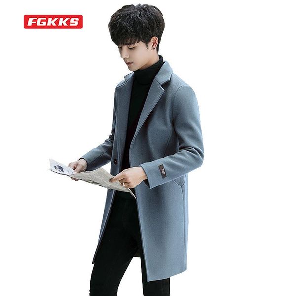 men's wool & blends fgkks woolen coat of the trend casual handsome all-match mid-length autumn and winter cashmere trench, Black
men's wool & blends fgkks woolen coat of the trend casual handsome all-match mid-length autumn and winter cashmere trench, Black