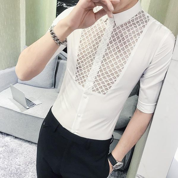 men's casual shirts british style summer half sleeve men fashion 2021 perspective lace spliced tuxedo slim fit blouse homme black 3xl, White;black
men's casual shirts british style summer half sleeve men fashion 2021 perspective lace spliced tuxedo slim fit blouse homme black 3xl, White;black
