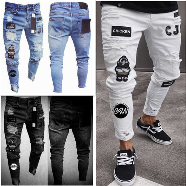 men's stretch torn jeans, denim striped slim fit pants, with embroidery, suitable for cyclists, Blue
men's stretch torn jeans, denim striped slim fit pants, with embroidery, suitable for cyclists, Blue