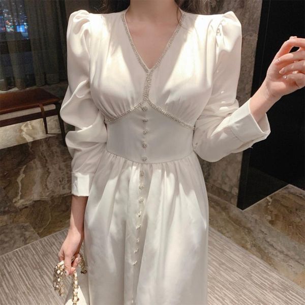 casual dresses women elegant white dress spring autumn v-neck trim single-breasted pleated mid-length puff sleeve ladies party, Black;gray
casual dresses women elegant white dress spring autumn v-neck trim single-breasted pleated mid-length puff sleeve ladies party, Black;gray