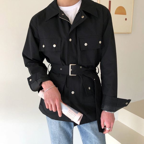 men's workwear short style windbreaker 2021 autumn new black khaki trench coat with belt lapel single breasted cloat, Tan;black
men's workwear short style windbreaker 2021 autumn new black khaki trench coat with belt lapel single breasted cloat, Tan;black
