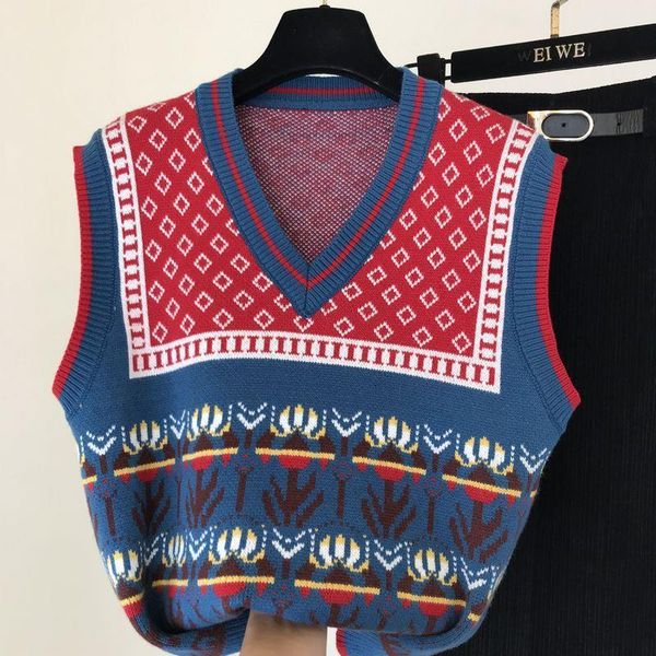 women's sweaters vest jacket women's british style knitted sweater spring and autumn loose korean retro flowers v-neck fashion cas, White;black
women's sweaters vest jacket women's british style knitted sweater spring and autumn loose korean retro flowers v-neck fashion cas, White;black