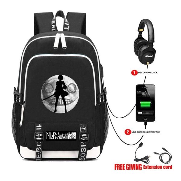 backpack usb charging headphone jack students bookbag men travel shoulder bag for game nier: automata yorha 2b 4 style
backpack usb charging headphone jack students bookbag men travel shoulder bag for game nier: automata yorha 2b 4 style