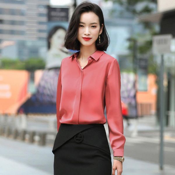 women's blouses & shirts 2021 autumn satin women elegant blusa turndown collar long sleeve shirt office ladies slim business wear, White
women's blouses & shirts 2021 autumn satin women elegant blusa turndown collar long sleeve shirt office ladies slim business wear, White