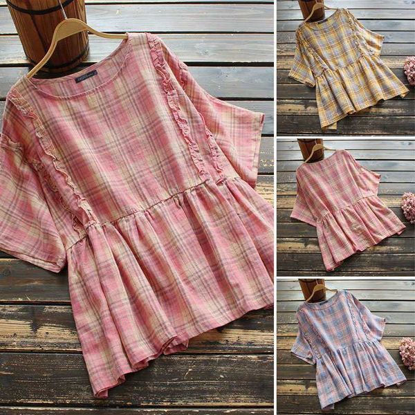 women's blouses & shirts blouses vintage check summer casual short sleeve blusas female high waist plus size chemis fig2, White
women's blouses & shirts blouses vintage check summer casual short sleeve blusas female high waist plus size chemis fig2, White