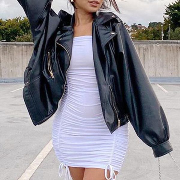 autumn black pu leather women's jacket long sleeve turn down collar zipper pocket female coats solid streetwear loose lady coat jackets, Black;brown
autumn black pu leather women's jacket long sleeve turn down collar zipper pocket female coats solid streetwear loose lady coat jackets, Black;brown