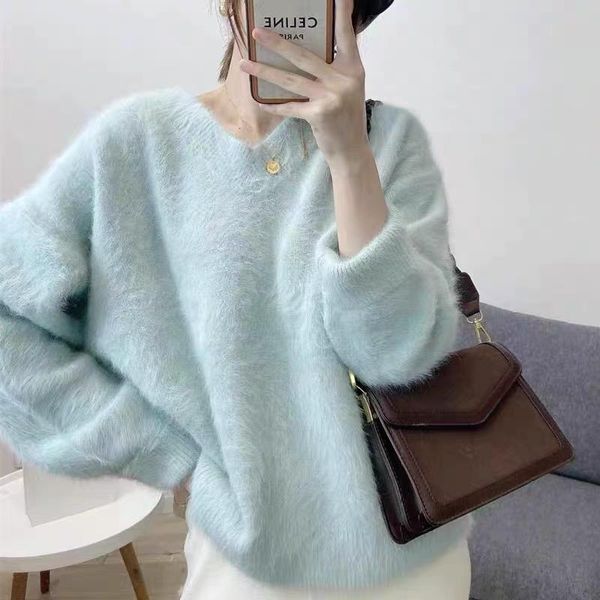 women's sweaters fashion soft women v neck knitted mohair long sleeve pullover jumper fall winter mink cashmere thick warm loose sweate, White;black
women's sweaters fashion soft women v neck knitted mohair long sleeve pullover jumper fall winter mink cashmere thick warm loose sweate, White;black
