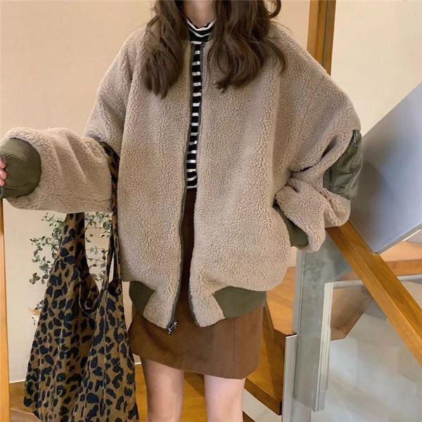 women's fur & faux fashion casual jacket patchwork autumn coats long sleeve jackets lamb thick warm female reversible outwear, Black
women's fur & faux fashion casual jacket patchwork autumn coats long sleeve jackets lamb thick warm female reversible outwear, Black