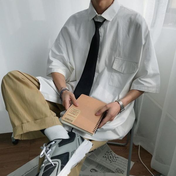 men's casual shirts legible summer shirt men korean short sleeve male solid loose mens, White;black
men's casual shirts legible summer shirt men korean short sleeve male solid loose mens, White;black