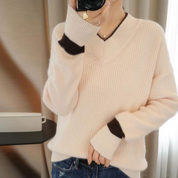 women's sweaters autumn and winter cashmere sweater woman v-neck padded pullover fashion 100% pure wool color block, White;black
women's sweaters autumn and winter cashmere sweater woman v-neck padded pullover fashion 100% pure wool color block, White;black