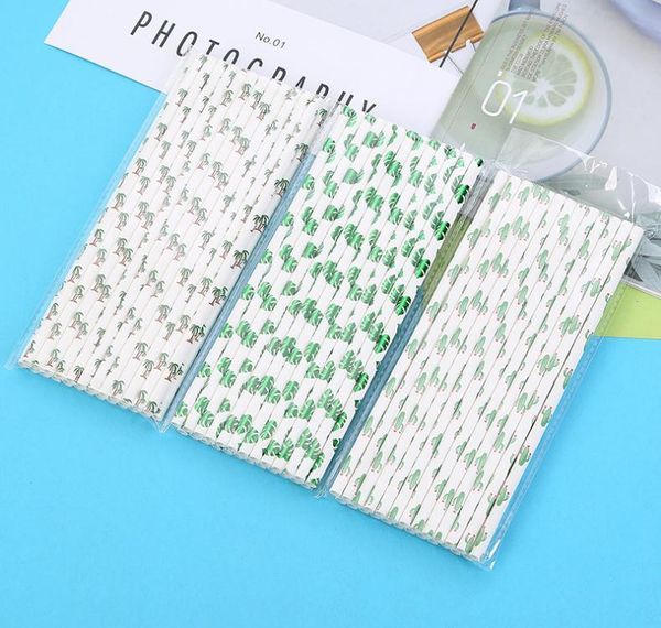 drinking straws 25pcs/bag cactus pattern paper disposable for halloween christmas year party sn3361