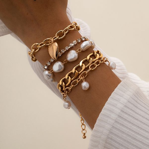 baroque irregular pearl chains bracelet bangle for women hip hop heart pendant crystal chain bracelets set hand jewelry, Black
baroque irregular pearl chains bracelet bangle for women hip hop heart pendant crystal chain bracelets set hand jewelry, Black
