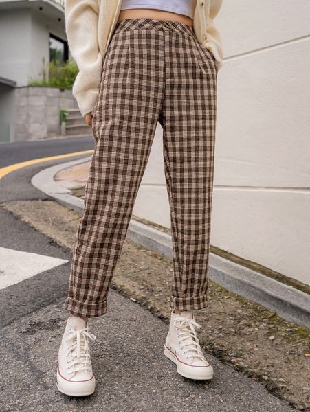 dazy gingham print slant pocket pants b2km#, Black;white
dazy gingham print slant pocket pants b2km#, Black;white