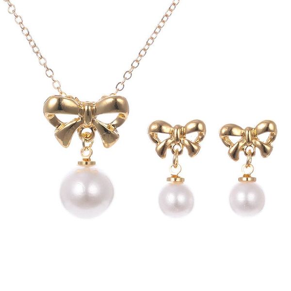 earrings & necklace fashion jewelry bowknot pearl pendant 2-piece set girl party accessories bride wedding, Silver
earrings & necklace fashion jewelry bowknot pearl pendant 2-piece set girl party accessories bride wedding, Silver