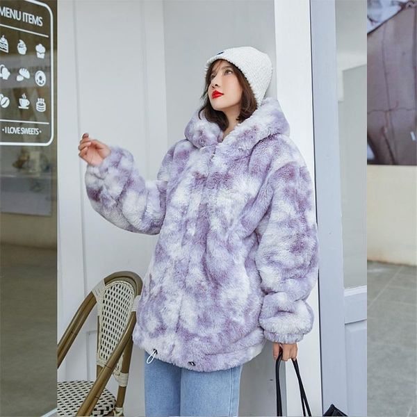 women's fur & faux autumn winter korean women tie-dye print coat warm loose casual hooded long sleeve female soft plush outwear, Black
women's fur & faux autumn winter korean women tie-dye print coat warm loose casual hooded long sleeve female soft plush outwear, Black