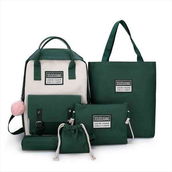 plush pendant school bag five piece backpack large capacity for boy girl kids canvas b322
plush pendant school bag five piece backpack large capacity for boy girl kids canvas b322