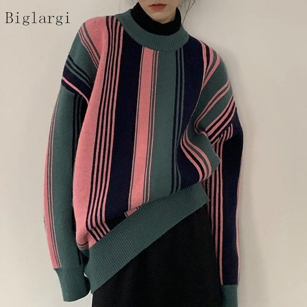 women's sweaters oversized autumn winter contrast stitching striped sweater women thick long sleeve knitted pullover 2021 fashion, White;black
women's sweaters oversized autumn winter contrast stitching striped sweater women thick long sleeve knitted pullover 2021 fashion, White;black