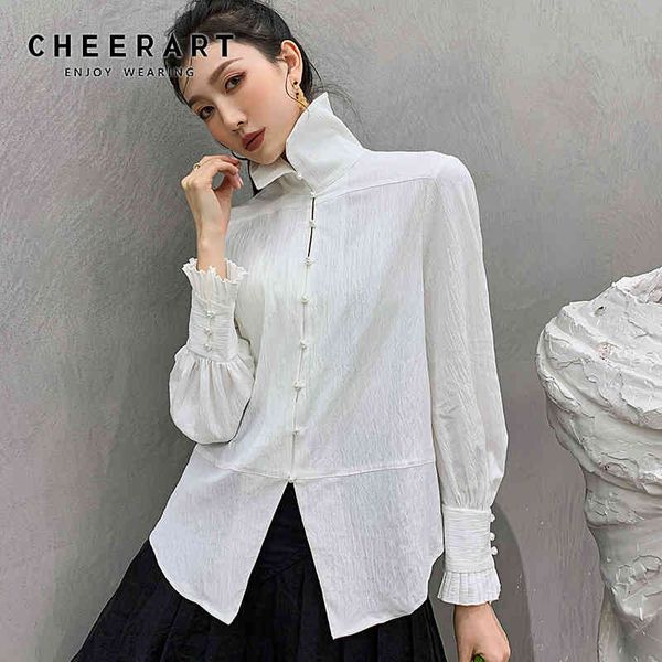 spring long sleeve white shirt womens and blouses ruched lantern designer button up korean style women 210427
spring long sleeve white shirt womens and blouses ruched lantern designer button up korean style women 210427
