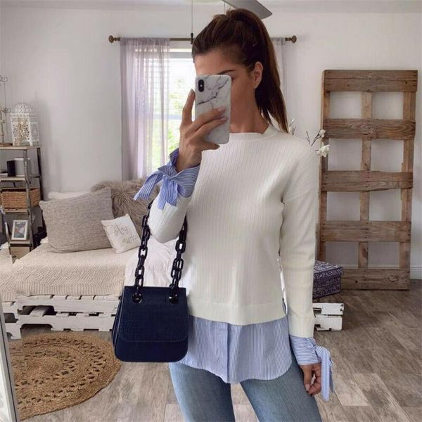 women's blouses & shirts ladies women blouse spring winter round neck long sleeve casual shirt striped patchwork 1pc, White
women's blouses & shirts ladies women blouse spring winter round neck long sleeve casual shirt striped patchwork 1pc, White