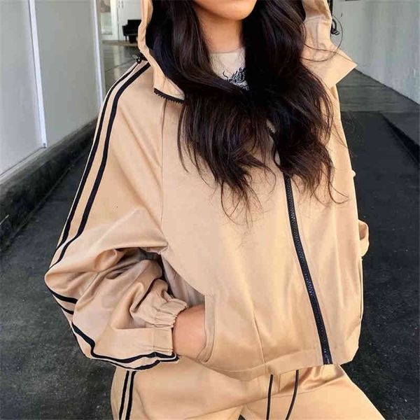 women's jackets streetwear women zipper fashion ladies pocket striped short coat sport female hooded casual girls c1f4, Black;brown
women's jackets streetwear women zipper fashion ladies pocket striped short coat sport female hooded casual girls c1f4, Black;brown