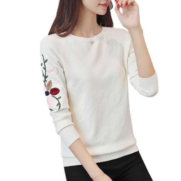 women's sweaters fashion 2021 women autumn embroidery flower sweater pullovers warm knitted ladies o neck casual, White;black
women's sweaters fashion 2021 women autumn embroidery flower sweater pullovers warm knitted ladies o neck casual, White;black