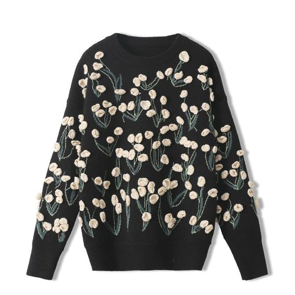 women's sweaters flower embroidered sweet pullover spring autumn knitwear women single breasted casual sweater t1338, White;black
women's sweaters flower embroidered sweet pullover spring autumn knitwear women single breasted casual sweater t1338, White;black