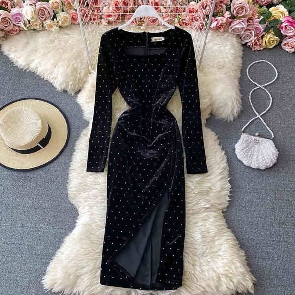 vintage black split polka dot dress women elegant square collar long sleeve high waist velvet vestidos female fashion 210426, Black;gray
vintage black split polka dot dress women elegant square collar long sleeve high waist velvet vestidos female fashion 210426, Black;gray