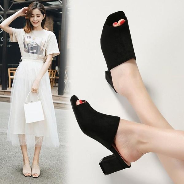 women sandals flock fish mouth square heel pumps slip-on scrub summer slingback shoes black pink size 34-43
women sandals flock fish mouth square heel pumps slip-on scrub summer slingback shoes black pink size 34-43