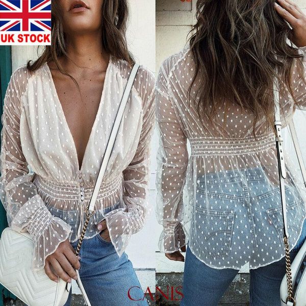 women puff sleeve polka dot casual loose see through shirt blouse summer women's blouses & shirts, White
women puff sleeve polka dot casual loose see through shirt blouse summer women's blouses & shirts, White