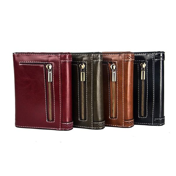 wallets real leather short women two-fold women's zipper purse retro oil wax wallet, Red;black
wallets real leather short women two-fold women's zipper purse retro oil wax wallet, Red;black